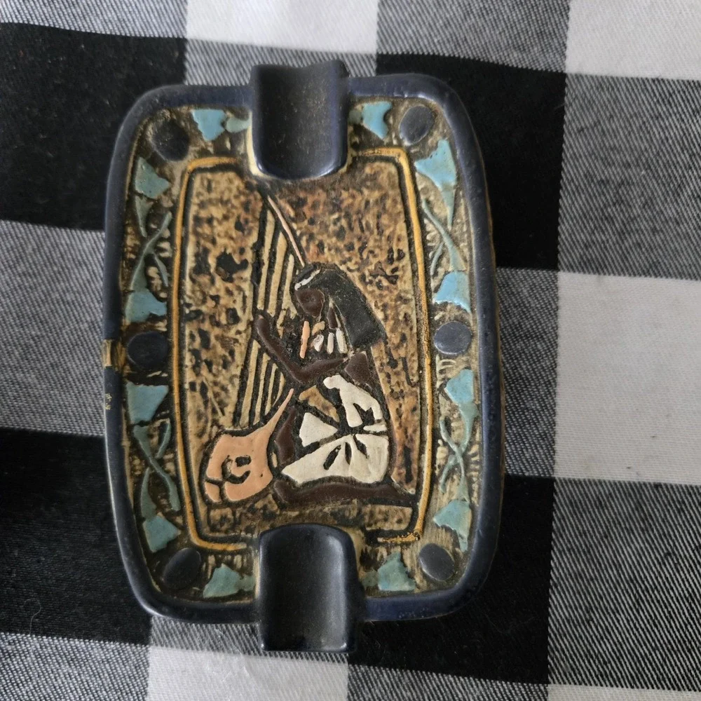 VTG F. Lli Marchi Brescia Egyptian Themed Ashtrays Italian Art Pottery Lot‎ of 2
